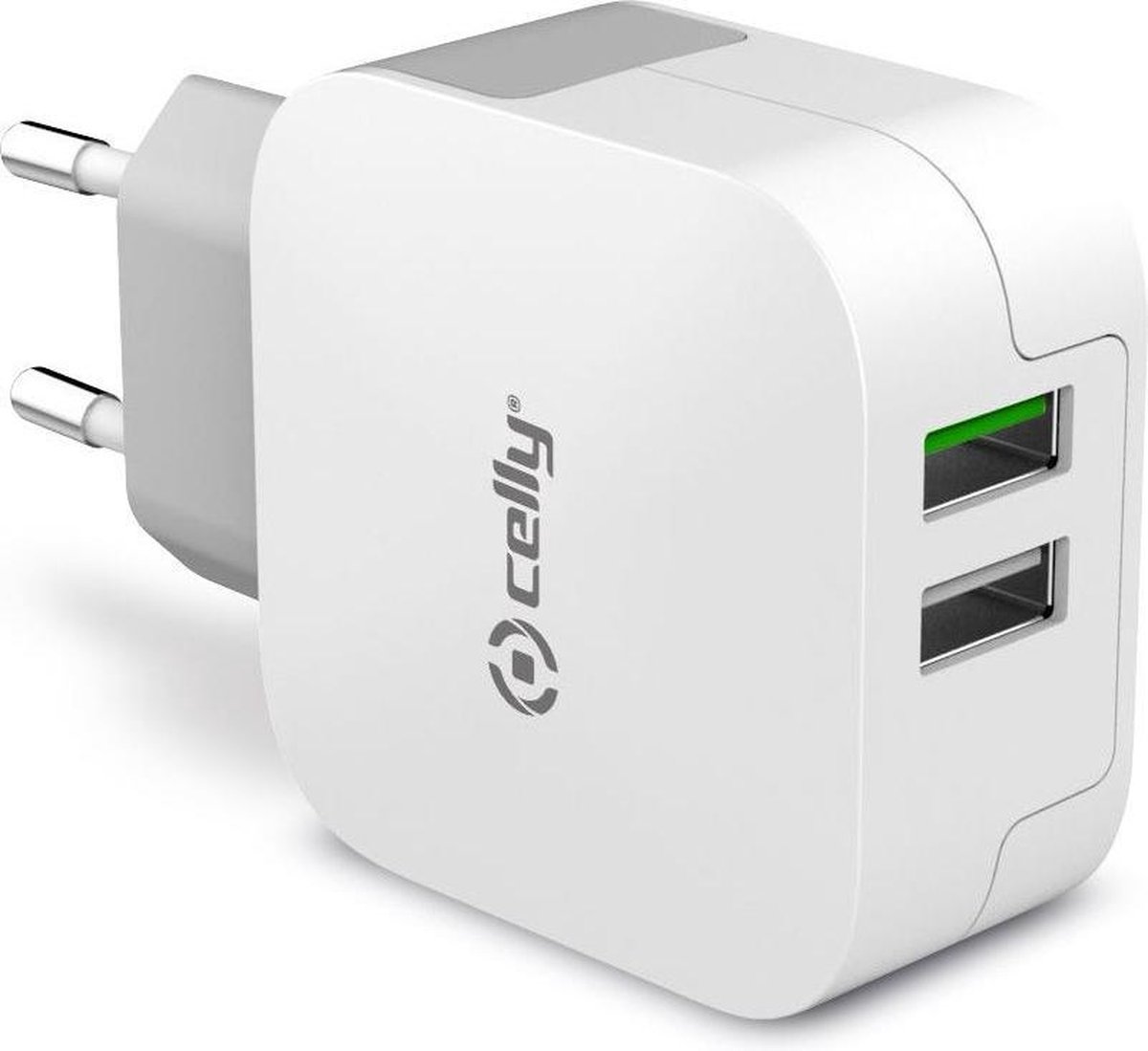 Turbo Lichtnetadapter 3.4A met 2 USB poorten, Wit - Celly