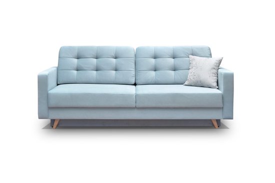 InspireMe 3-zitsbank van Velvet voor woonkamer, slaapbank, sofa met slaapfunctie en opbergruimte, moderne bank, 3-zits - 229x97x95 cm, 200x140cm - CARLA (Blauw)