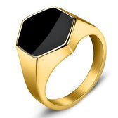 Zeshoekige Zegelring met Zwarte Steen - Goud Kleurig Hexagonaal - 18-23mm - Ringen Mannen - Ring Heren - Ringen Vrouwen - Vaderdag Cadeau - Vaderdag Geschenk - Vaderdag Cadeautje v