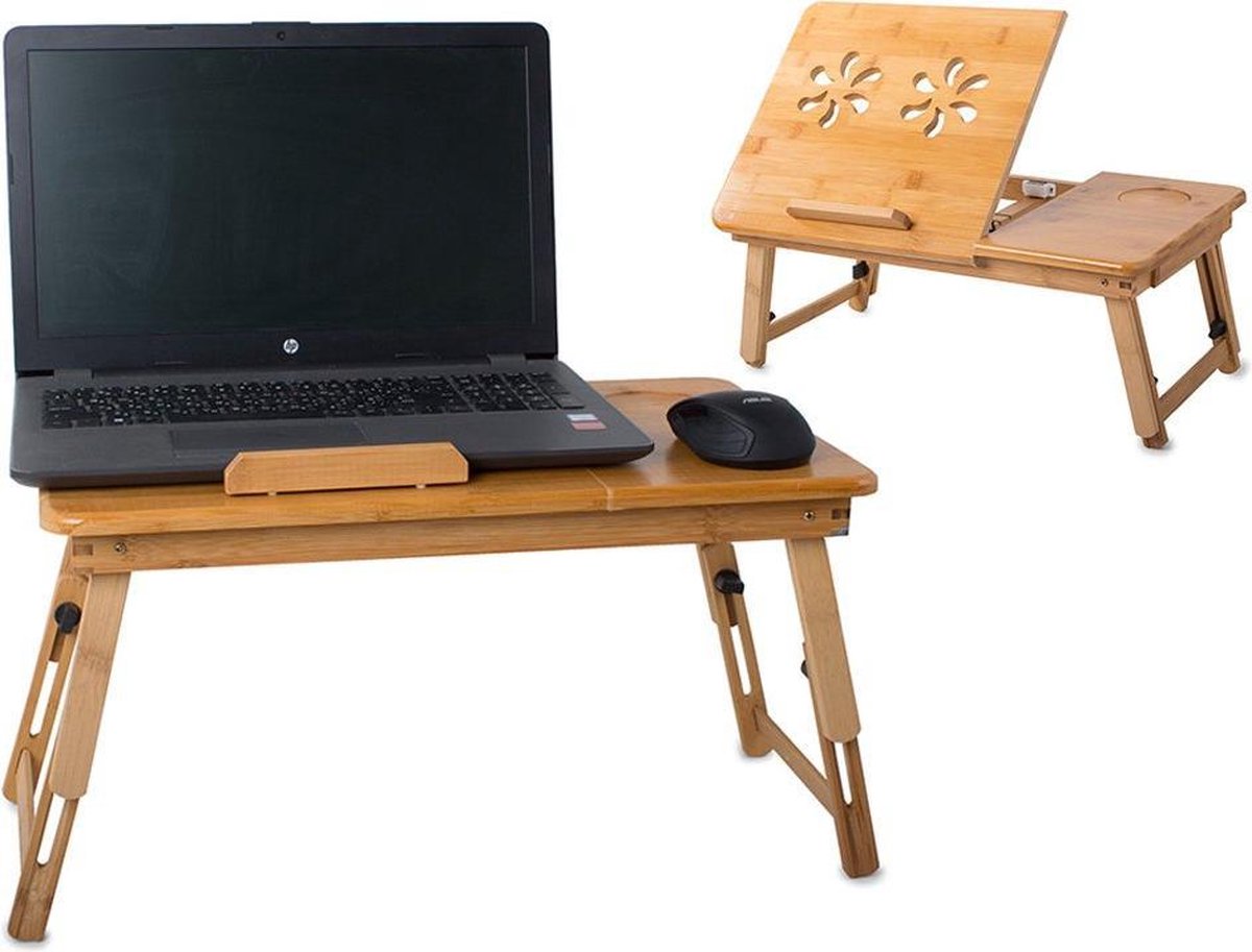 Universele opvouwbare laptoptafel met verstelling en ventilatie - houten
