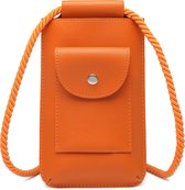 Bagwise® Telefoontasje - Telefoonhoesje met halskoord - Crossbodytasje - Nektasje-Vegan Leer (17x10cm) 01 - Oranje