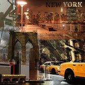 Affiche de jardin - City / New York - Collage en beige/blanc/noir/jaune - 80 x 80 cm.