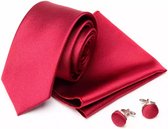 Stropdas-set-rood-3 delig-100% polyester-Dasspeld Cadeau-Charme Bijoux