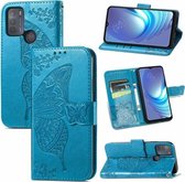 Voor Motorola Moto G50 Vlinder Liefde Bloemen Reliëf Horizontale Flip Lederen Case met Houder & Kaartsleuven & Portemonnee & Lanyard (Blauw)