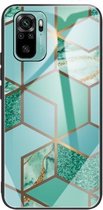 Voor Xiaomi Redmi Note 10 Abstract Marble Pattern Glass beschermhoes (Rhombus Green)