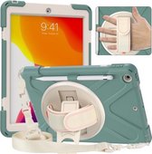Voor iPad 10.2 (2020)/(2019) pure kleur siliconen + pc-beschermhoes met houder en schouderriem (smaragdgroen)
