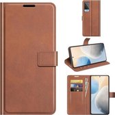 Voor vivo X60 Retro kalfspatroon gesp Horizontale flip lederen tas met houder & kaartsleuven & portemonnee (lichtbruin)