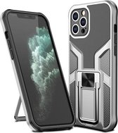 Armor 2 in 1 PC + TPU magnetische schokbestendige hoes met opvouwbare houder voor iPhone 11 Pro (zilver)