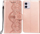 Flower Vine Embossing Pattern Horizontale Flip Leather Case met Card Slot & Holder & Wallet & Lanyard Voor iPhone 11 (Rose Gold)