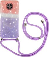 Voor Xiaomi Redmi Note 9 5G Gradiënt Glitter Poeder Schokbestendig TPU Beschermhoes met Lanyard (Oranje Paars)