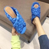 Dames zomersandalen met open teen, geweven platte slippers, maat: 36 (koningsblauw)