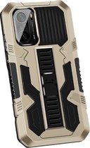 Voor Geschikt voor Xiaomi Redmi Note 10 / 10S Vanguard Warrior All-inclusive tweekleurige schokbestendige TPU + pc-beschermhoes met houder (goud)