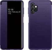 Voor Samsung Galaxy A32 5G magnetisch zijvensterweergave schokbestendig horizontaal flip lederen hoesje (paars)