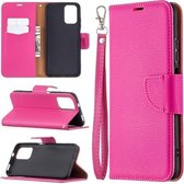 Voor Xiaomi Redmi Note 10 4G Litchi Textuur Pure Kleur Horizontale Flip Leren Case met Houder & Kaartsleuven & Portemonnee & Lanyard (Rose Rood)