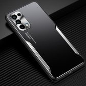Voor OPPO Reno5 Pro 5G Blade-serie TPU-frame + titaniumlegering Zandstraaltechnologie Backplane + kleur Aluminiumlegering Decoratieve rand Mobiele telefoon Beschermende schaal (zwart + zilver