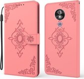 Voor Motorola Moto G7 Power EU / US-versie Reliëf Fortune Flower Pattern Horizontale Flip lederen tas met houder & kaartsleuf & portemonnee & lanyard (roze)