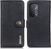 Voor OPPO A93 5G / A54 5G / A74 5G KHAZNEH koeienhuid textuur horizontale flip lederen tas met houder & kaartsleuven & portemonnee (zwart)