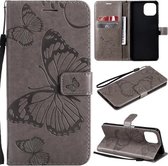 Voor Xiaomi Mi 11 Lite Geperst afdrukken Vlinderpatroon Horizontale flip PU lederen tas met houder & kaartsleuven & portemonnee & lanyard (grijs)