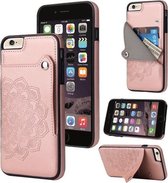 Reliëfpatroon PU + TPU beschermhoes met houder & portemonnee & kaartsleuven voor iPhone 6 Plus & 6s Plus (roségoud)