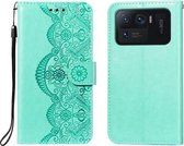 Voor Xiaomi Mi 11 Ultra Flower Vine Embossing Pattern Horizontale Flip Leather Case met Card Slot & Holder & Wallet & Lanyard (Green)