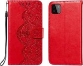Voor Samsung Galaxy A22 5G Flower Vine Embossing Pattern Horizontale Flip Leather Case met Card Slot & Holder & Wallet & Lanyard (Red)