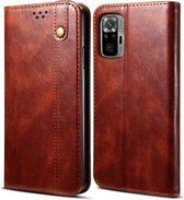 Voor Xiaomi Redmi Note10 4G (CN-versie) / Note 10S (Wereldwijd officieel) Simple Wax Crazy Horse-textuur Horizontale flip lederen tas met kaartsleuven en portemonnee (bruin)