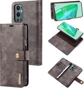 Voor OnePlus 9 Pro DG.MING Crazy Horse Texture Flip Afneembaar Magnetisch Leren Hoesje met Houder & Kaartsleuven & Portemonnee (Grijs)