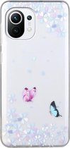 Voor Xiaomi Mi 11 Lite Gekleurd tekeningpatroon Transparant TPU beschermhoes (Flower Butterfly)