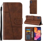 Voor Samsung Galaxy A10 / M10 Stiksels Kalf Textuur Gesp Horizontale Flip Leren Case met Houder & Kaartsleuven & Portemonnee & Lanyard (Bruin)