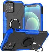 Machine Armor Bear Shockproof PC + TPU beschermhoes met ringhouder voor iPhone 12 mini (blauw)