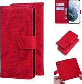 Voor Samsung Galaxy S21 FE Tiger Embossing Pattern Horizontale Flip lederen tas met houder & kaartsleuven & portemonnee (rood)