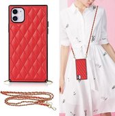 Elegant ruitpatroon van microvezelleer + TPU-schokbestendig hoesje met crossbody-riemketting voor iPhone 11 (rood)