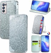 Voor OPPO Reno5 Pro + 5G / X3 Neo Blooming Mandala Reliëfpatroon Magnetisch horizontaal Flip lederen tas met houder & kaartsleuven & portemonnee (grijs)