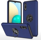 Voor Samsung Galaxy A02 EU-versie PC + TPU schokbestendige magnetische beschermhoes met onzichtbare ringhouder (blauw)