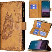 Voor Nokia 5.4 Flying Butterfly Embossing Pattern Rits Horizontale Flip Leather Case met houder & kaartsleuven & portemonnee (bruin)
