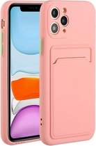 Card Slot Design Shockproof TPU beschermhoes voor iPhone 11 Pro Max (roze)