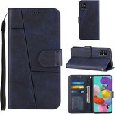 Voor Samsung Galaxy A51 5G Stiksels Kalf Textuur Gesp Horizontale Flip Lederen Case met Houder & Kaartsleuven & Portemonnee & Lanyard (Blauw)