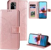 Voor Xiaomi Redmi Note 10 5G Totem Bloem Reliëf Horizontale Flip TPU + PU Lederen Case met Houder & Kaartsleuven & Portemonnee (Rose Goud)