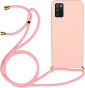 Voor Samsung Galaxy A02s Tarwestro-materiaal + TPU-beschermhoes met draagkoord (roze)