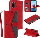Voor Xiaomi Redmi Note 10 5G Stiksels Kalfsstructuur Horizontale Flip Leren Case met Houder & Kaartsleuven & Portemonnee (Rood)