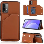 Voor Xiaomi Poco M3 / Redmi Note 9 4G Skin Feel PU + TPU + PC Achterkant Schokbestendig hoesje met kaartsleuven & houder & fotolijst (bruin)