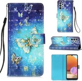 Voor Samsung Galaxy A32 4G (EU-versie) 3D-schilderij Horizontale flip lederen tas met houder & kaartsleuf & portemonnee & lanyard (goud Butterfy)