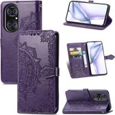 Halverwege Mandala-reliëfpatroon Horizontaal leren flip-hoesje met houder & kaartsleuven & portemonnee & lanyard voor Huawei P50 Pro (paars)