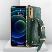 Voor Samsung Galaxy A41 gegalvaniseerde TPU krokodillenpatroon lederen tas met polsband (groen)