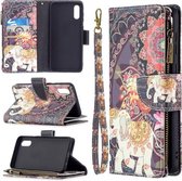 Voor Samsung Galaxy A02 Gekleurde Tekening Patroon Rits Horizontale Flip Lederen Case met Houder & Kaartsleuven & Portemonnee (Bloem Olifanten)
