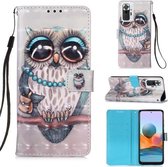 Voor Xiaomi Redmi Note 10 Pro / Note 10 Pro Max 3D Schilderen Horizontale Flip Leren Case met Houder & Kaartsleuf & Portemonnee & Lanyard (Uil)