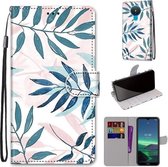 Voor Nokia 1.4 Gekleurde Tekening Cross Textuur Horizontale Flip PU Lederen Case met Houder & Kaartsleuven & Portemonnee & Lanyard (Roze Groen Blad)