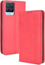 Voor OPPO Realme 8 4G / Realme 8 Pro 4G Magnetische gesp Retro Crazy Horse-textuur Horizontale flip lederen tas met houder & kaartsleuven en fotolijst (rood)