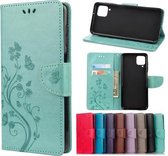 Voor Samsung Galaxy A12 5G vlinderbloempatroon horizontale flip lederen tas met houder & kaartsleuven en portemonnee (groen)