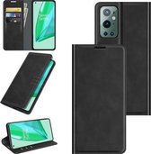 Voor OnePlus 9 Pro Retro-skin Business magnetische zuignap lederen hoes met houder & kaartsleuven en portemonnee (zwart)